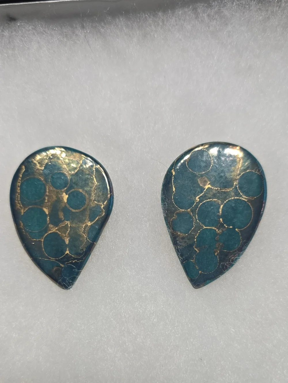 Teardrop Blue-Green Enamel Stud Earrings with Gold Accents